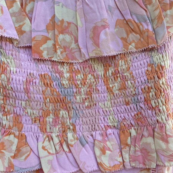 Astr floral print ruffle off- shoulder mini dress smocked bodice size M - Picture 8 of 10